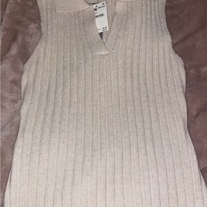 Cream Ribbed Sleeveless Top